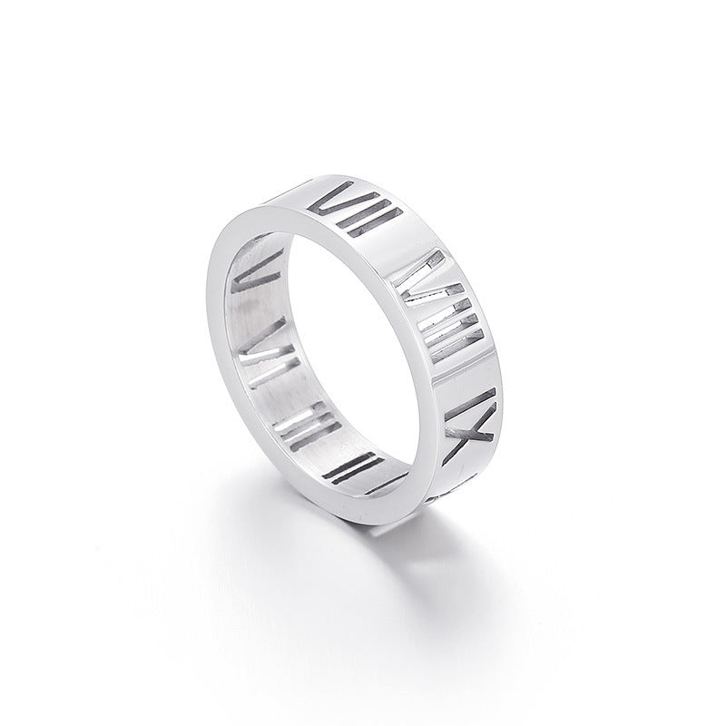 Stall Night Market Hot-Selling Supply, Hollow Roman Numerals Women's Stainless Steel Ring Commuter