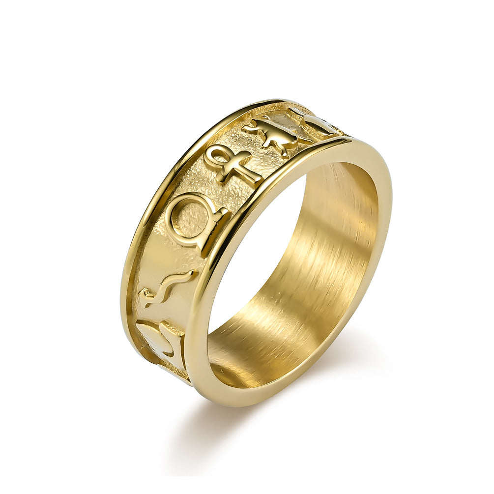 Titanium Steel Men's Ring with Ancient Egyptian Anka Symbol
