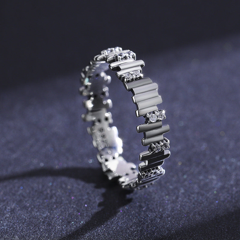 Geometric Labyrinth Sterling Silver Women's Ring with Zircon Gemstones