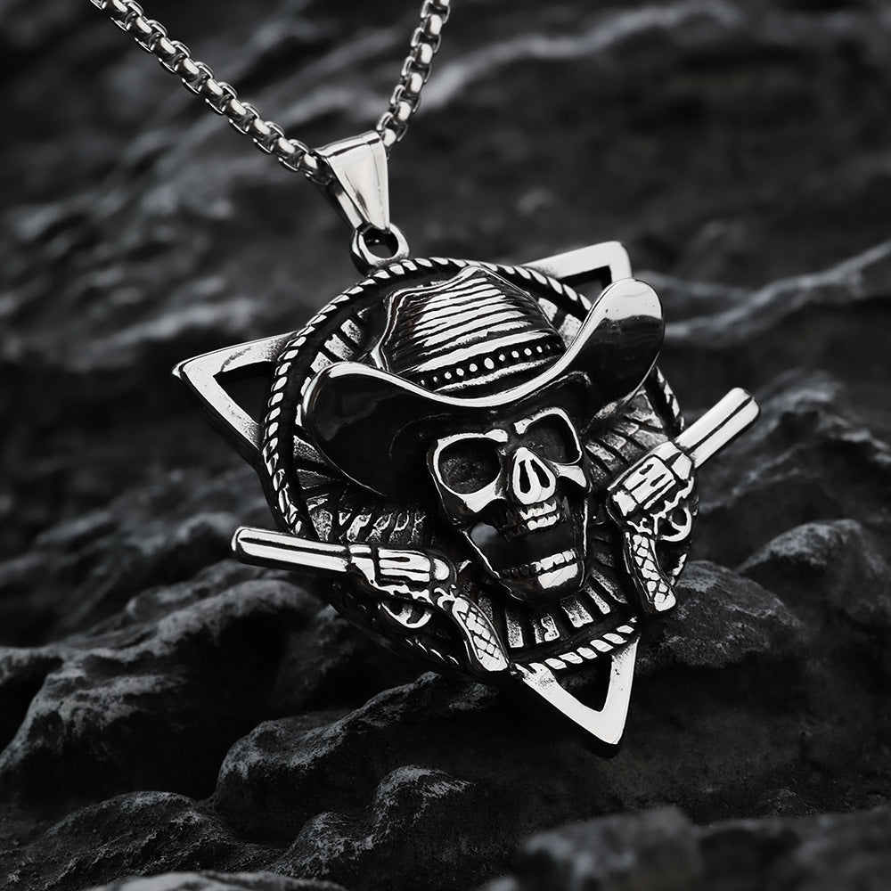 Vintage Men's Jewelry Stainless Steel Denim Skull Pendant Necklace