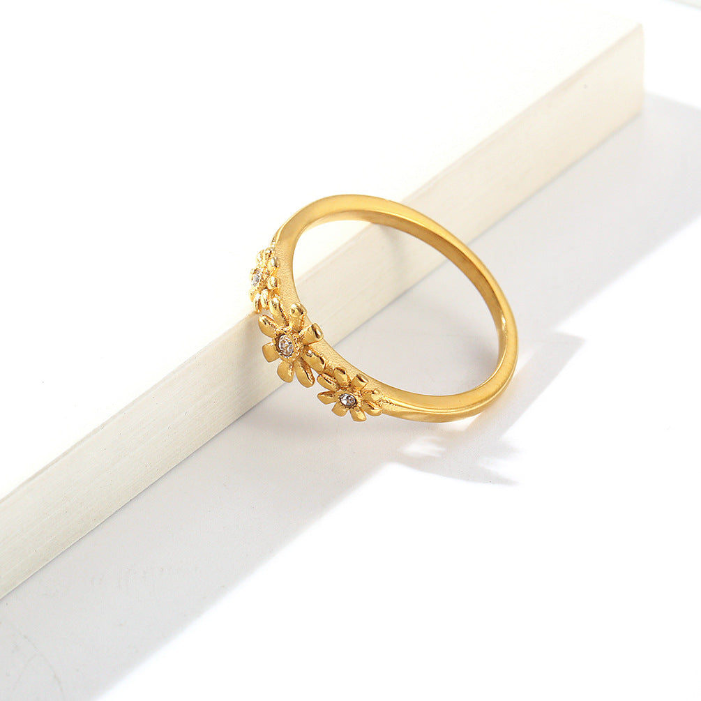 Cross-Border Niche Personality Daisy Titanium Steel Women's Ring