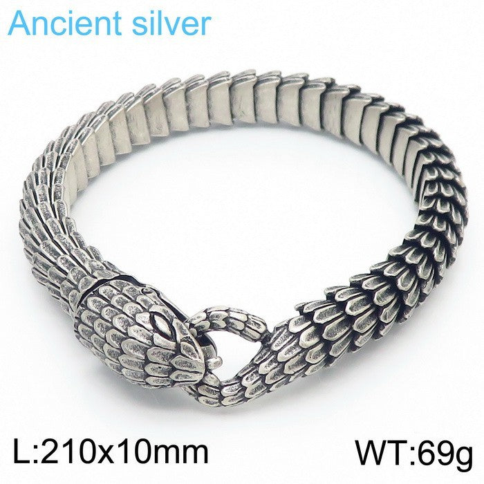 Planderful Zircon Encrusted Snake Bracelet For Men Titanium