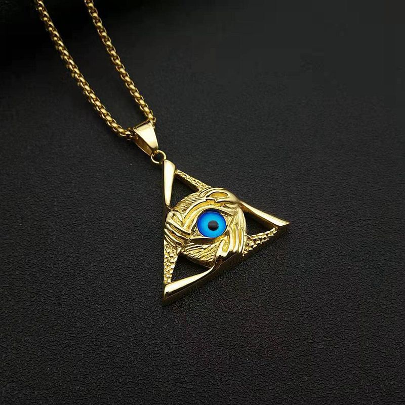 Stainless Steel Men's Hip Hop Necklace by Planderful Featuring Triangular Skull Devil's Eye Pendant