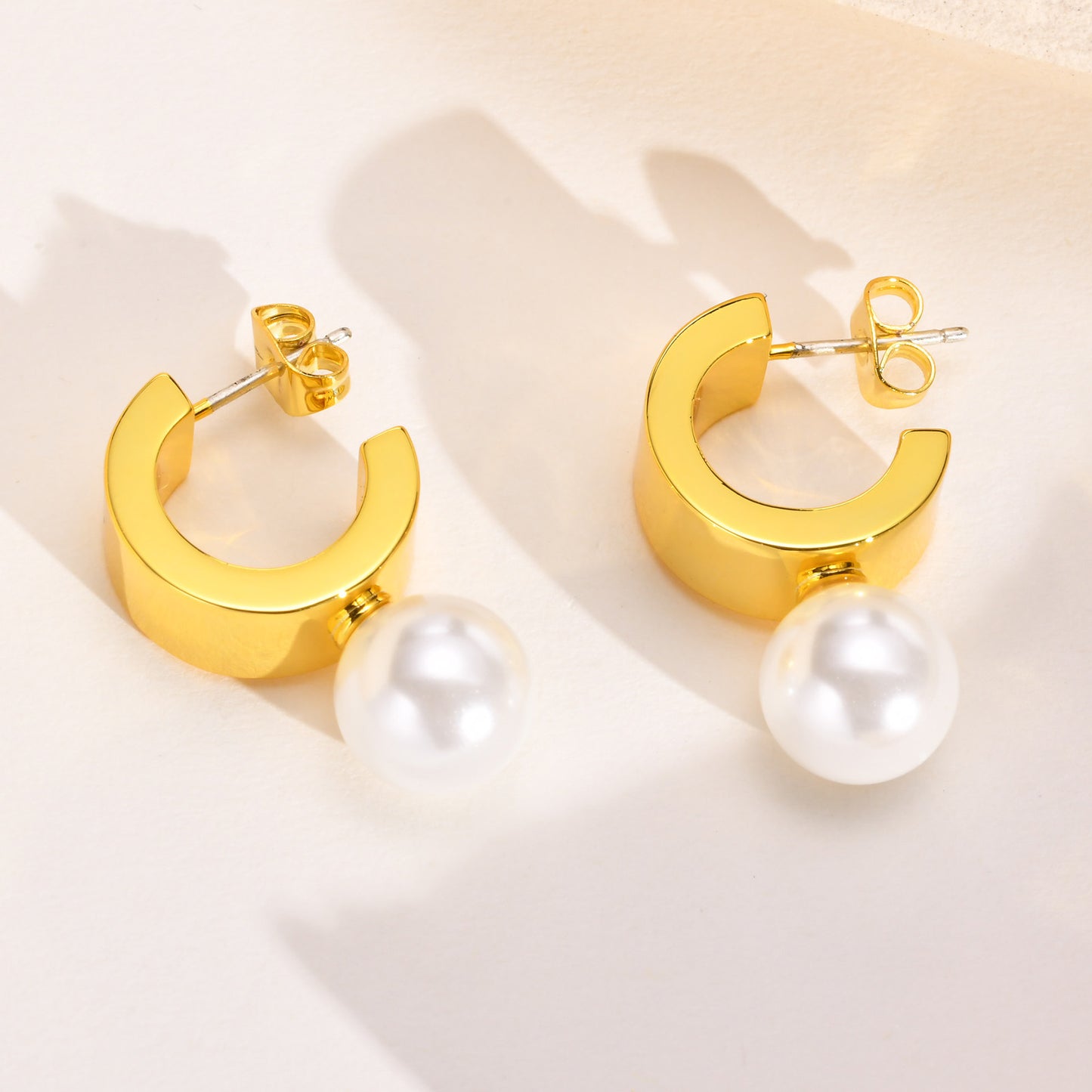 Imitation Pearl Earrings Copper Material Gold Women Fashion