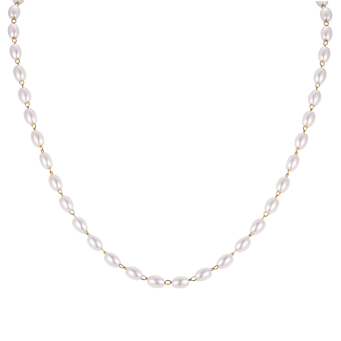 Ladies Stainless Steel Imitation Pearl Chain Gold Necklace