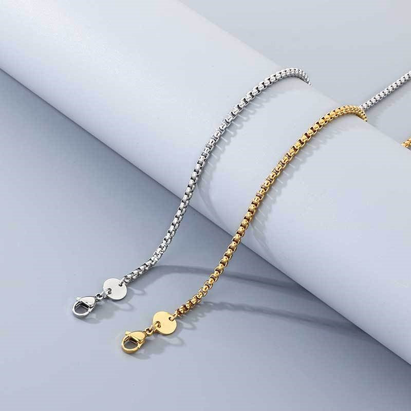 Commuter Versatile Stainless Steel Square Pearl Necklace Plain Chain Men's And Women's'S Factory