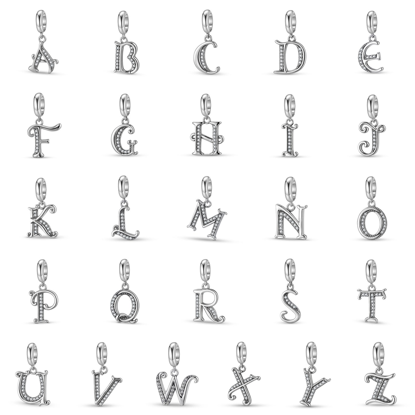 Planderful Jewelry 26 Letter Sterling Silver Pendant With Zircon Inlays Necklace