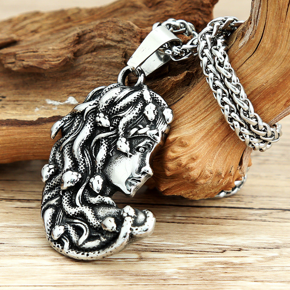 Planderful Medusa Necklace Stainless Steel Snake Pendant For Men Bold Greek Myth Jewelry Gift
