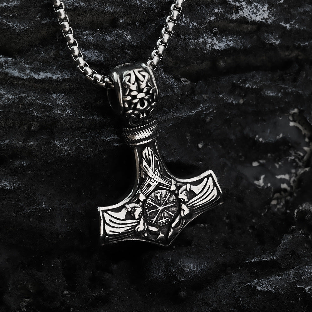 Nordic Retro Stainless Steel Men's Pendant Viking Compass Necklace