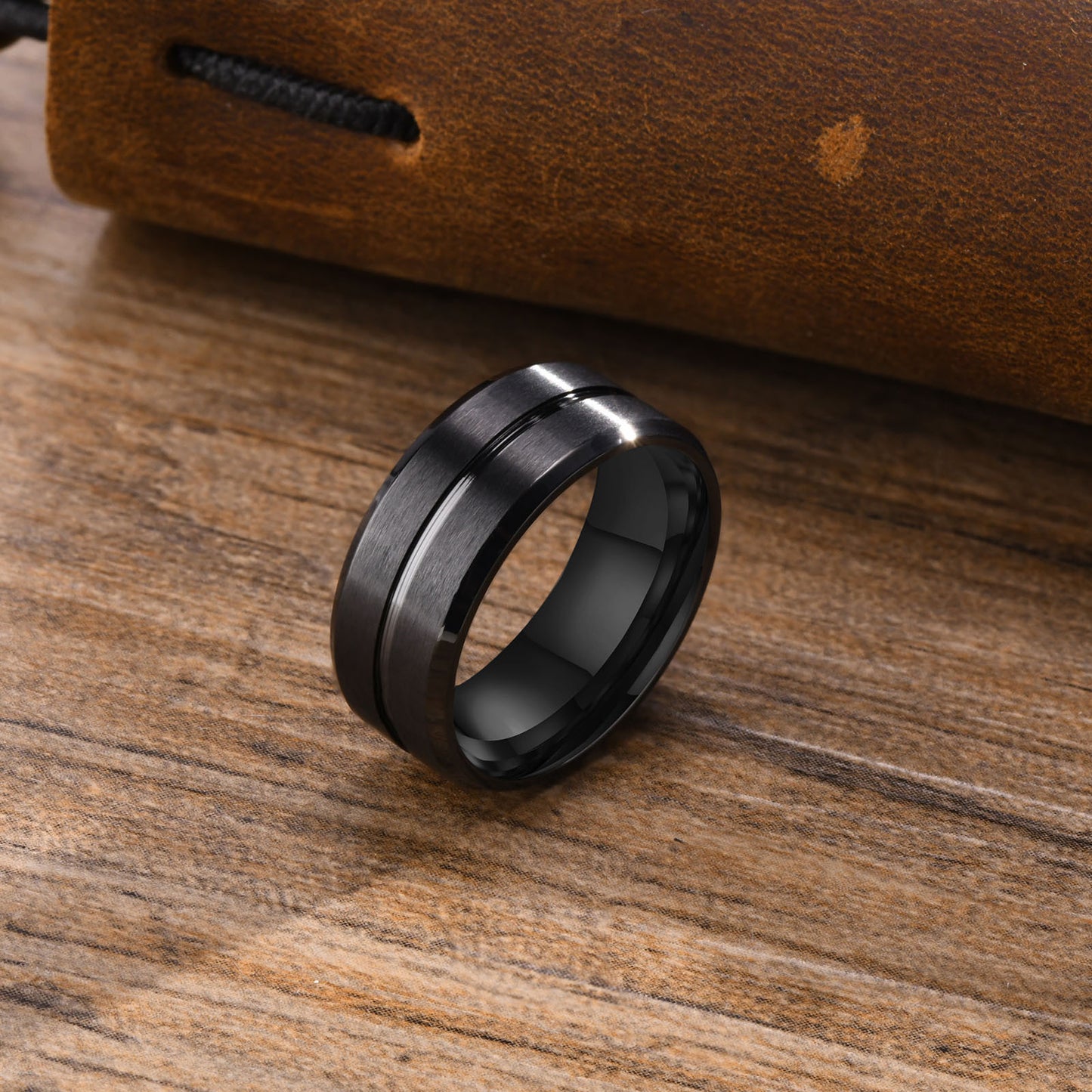 Men Rings Trend Titanium Steel Blue Joint Grooves Ring