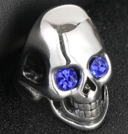 Planderful Skull Ring Titanium Steel With Blue Red Zircon Inlaid Ghost Head Unisex Punk Jewelry For Men