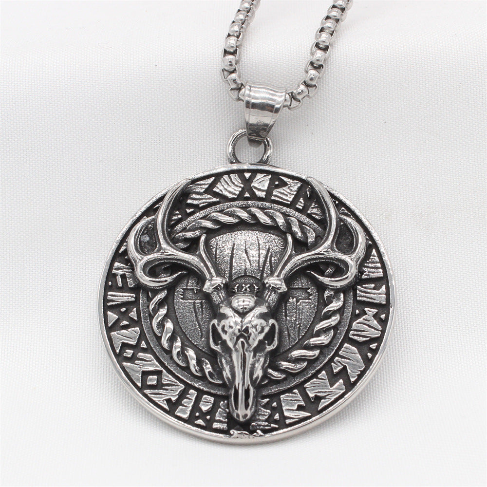 Planderful Everyday Genie – European and American Retro Christmas Deer Head Men's Titanium Steel Pendant Necklace