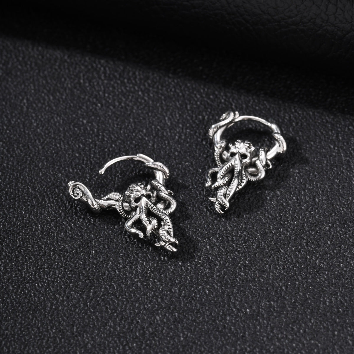 Antique Silver Gothic Elephant Single Hoop Earring