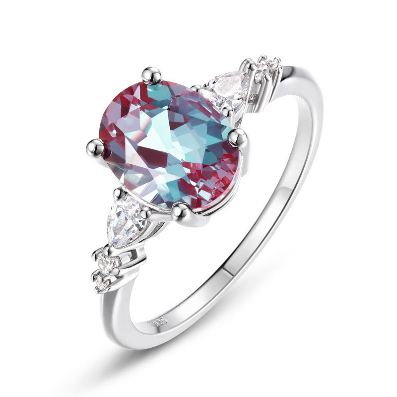 Planderful Jewelry Alexandrite Ring In Sterling Silver, Oval Gemstone, Sizes 6 To 8