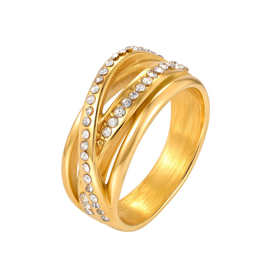 Staggered Birdcage Ring Women's Index Finger Stainless Steel Zircon