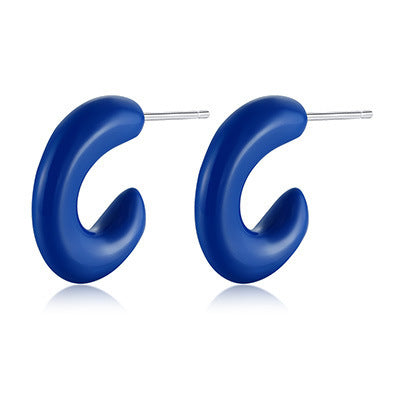 Cobalt Blue Enamel C-Hoop Stud Earrings