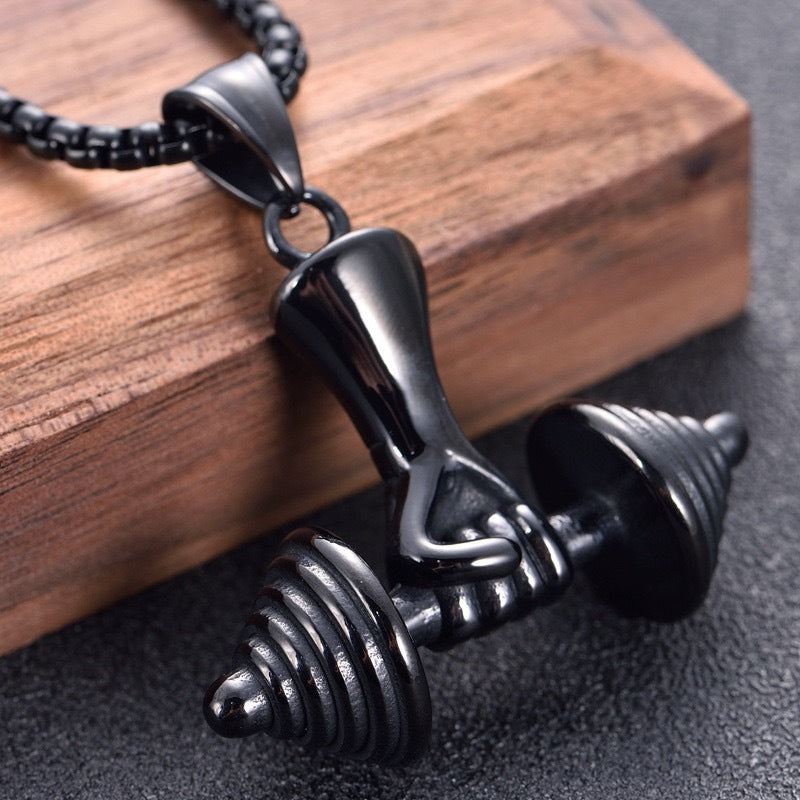 Planderful Everyday Genie Dumbbell Pendant Necklace Personalized Titanium Steel For Men Fitness Lovers