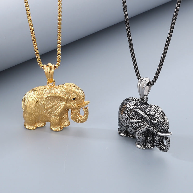 Retro Zircon Mascot Pendant, Classic Elephant Pendant Men Necklace