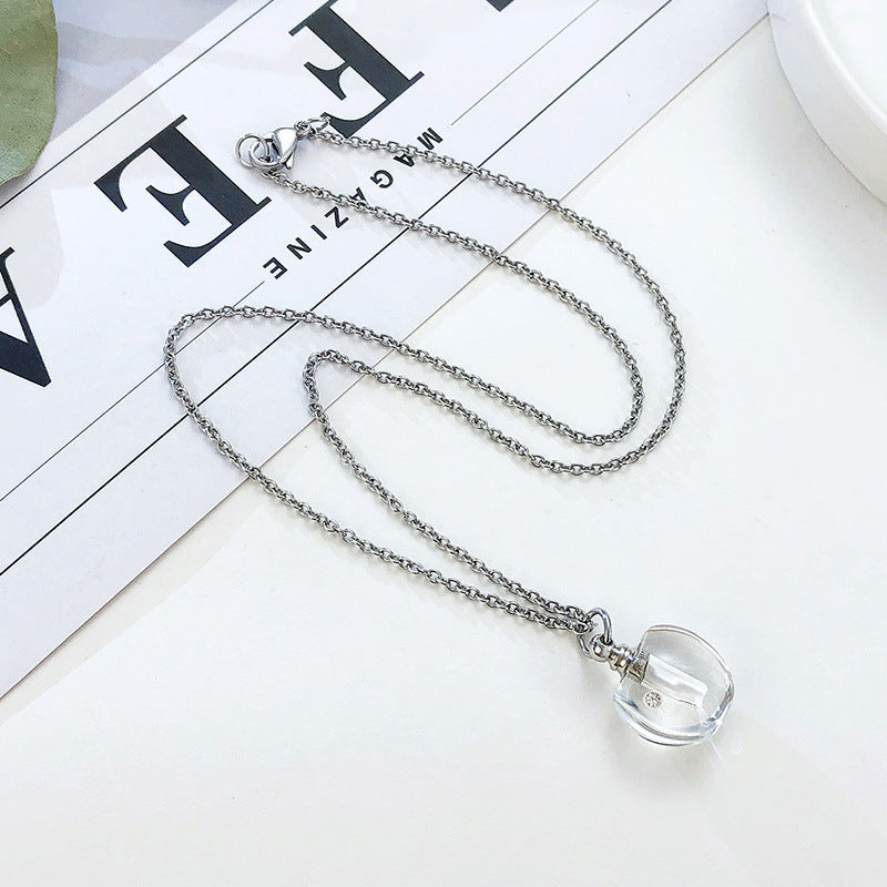 Stainless Steel Green Pink Glass Apple Urn Perfume Pendant Necklace