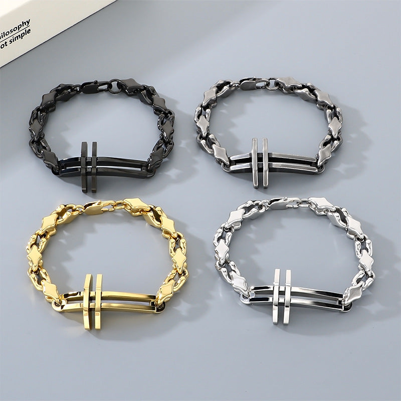 Hip-Hop Hand-Spliced – Niche Double-Layer Hollow Cross Rhombus Chain – Titanium Steel Bracelet