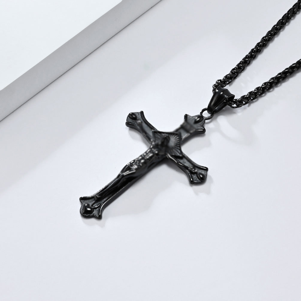 European and American Retro Titanium Steel Cross Necklace for Men