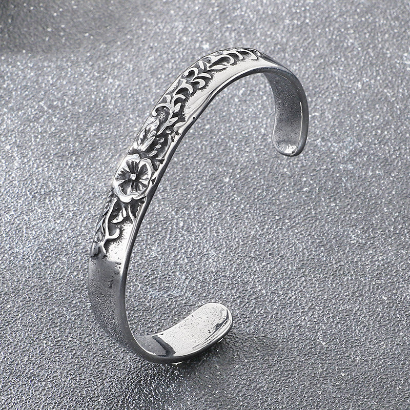Design Floral C-Shaped Bracelet – Ethnic Style – Literary & Artistic Old Engraved