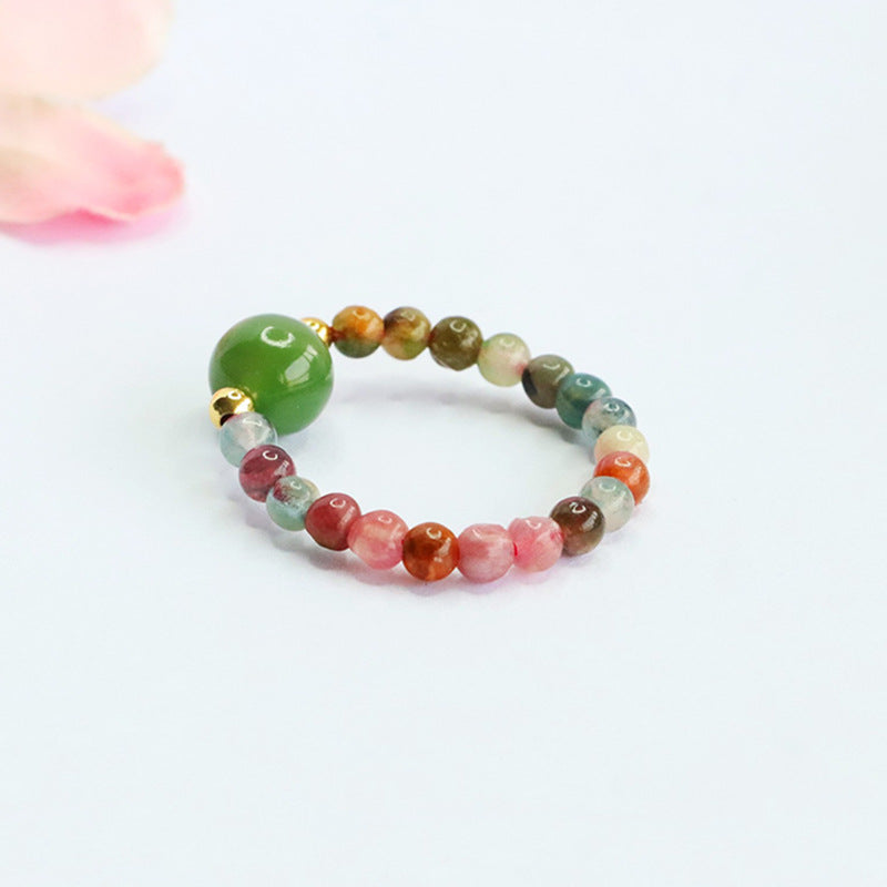 Hetian Jasper & Tourmaline Woven Ring