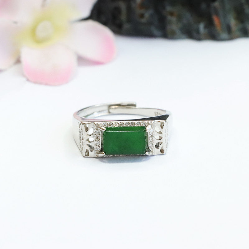 Sterling Silver and Jade Adjustable Rectangle Ring
