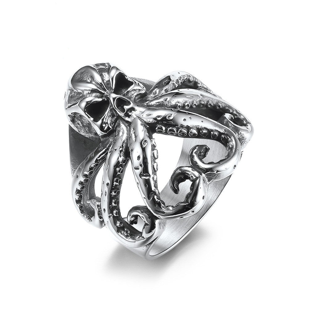 Amazon Hot-Selling Jewelry Retro Titanium Steel Octopus Ring