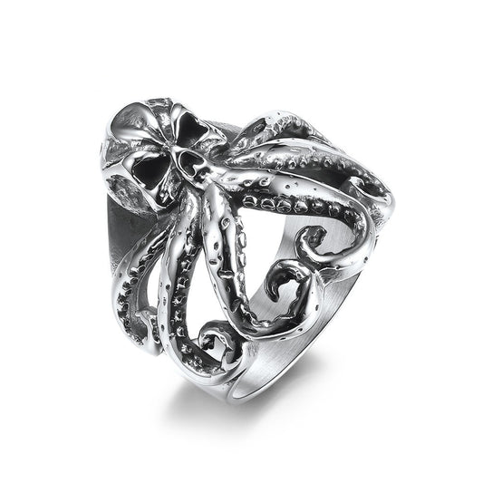 Amazon Hot-Selling Jewelry Retro Titanium Steel Octopus Ring