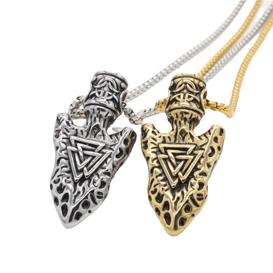 Norse Mythology Pendant Stainless Steel Odin Rune Triangle Logo Unisex Shield Protection Planderful Gift for Viking Fans