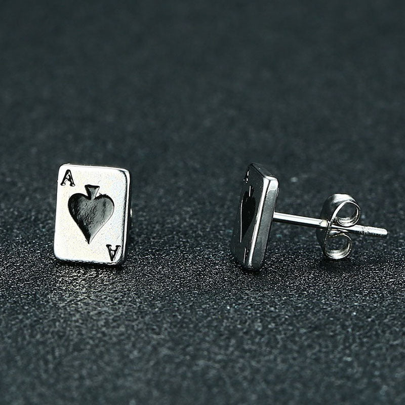 Simple And Small Spade A Stud Earrings In Titanium Steel