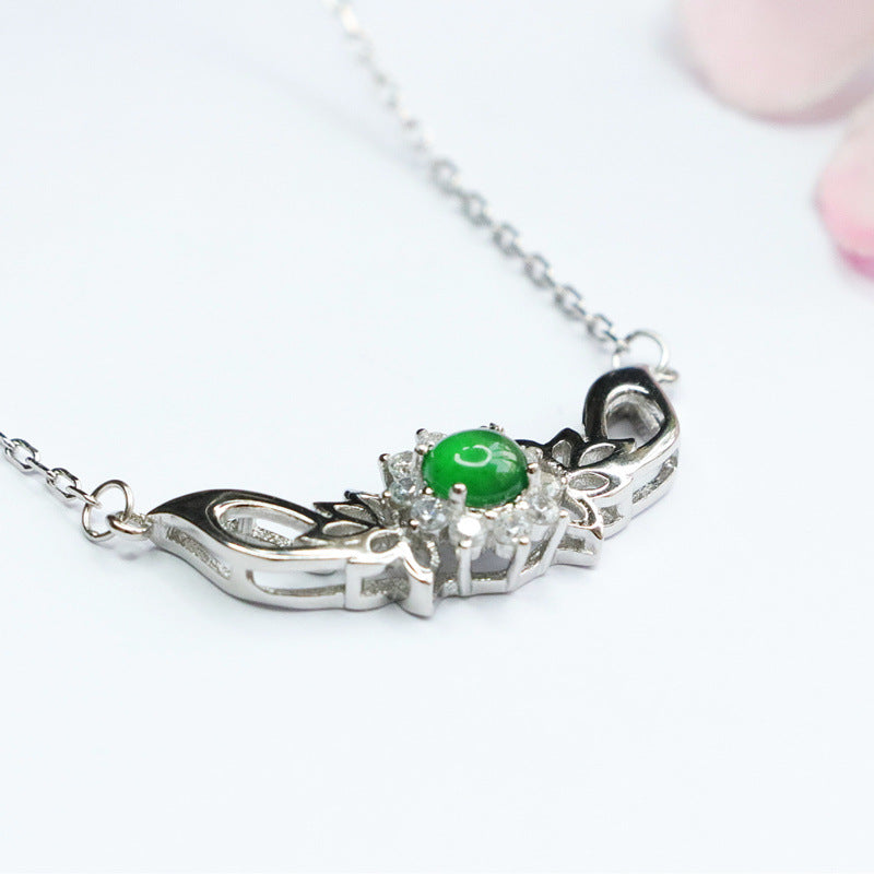 Icy Green Jadeite Lotus 925 Silver Necklace