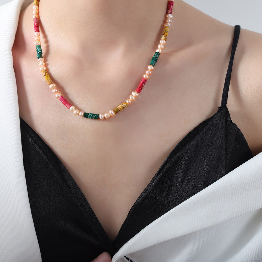 Dopamine Deluxe Freshwater Pearl Necklace with Handmade Beaded European and American Flair