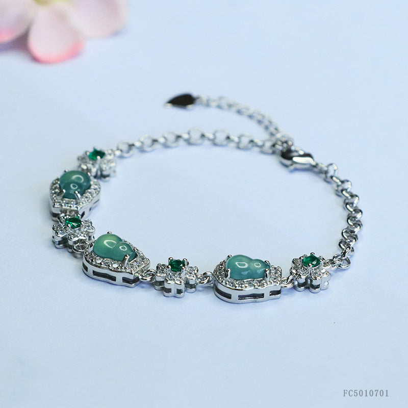 Blue Water Jadeite Gourd & Flower Bracelet
