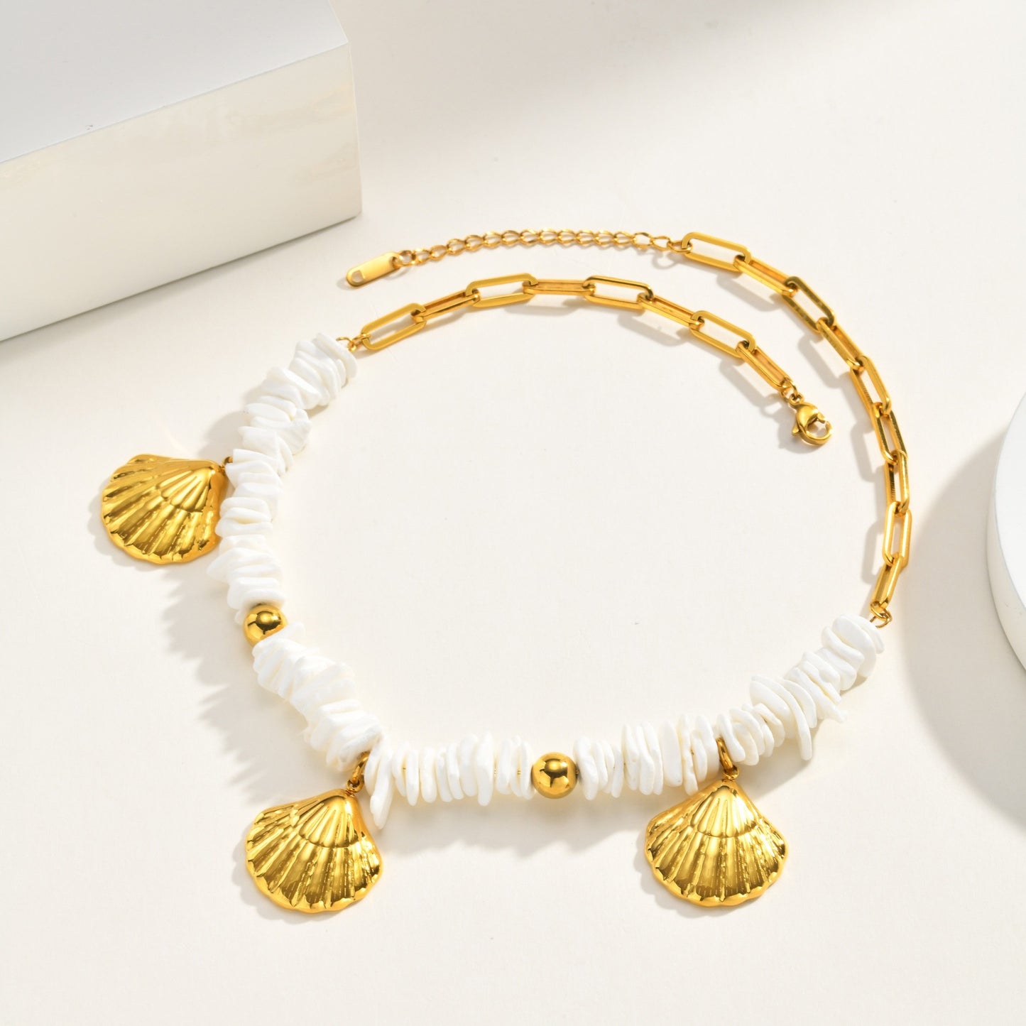 Stainless Steel Irregular Square Metal Shell Marine Series Necklace
