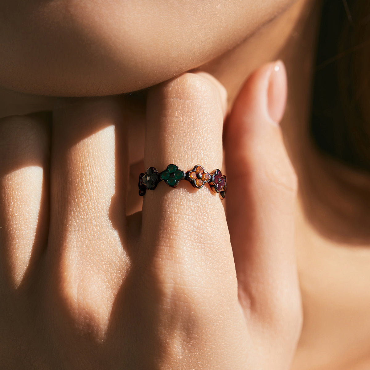 925 Sterling Silver Clover Bow Heart Zircon Ring