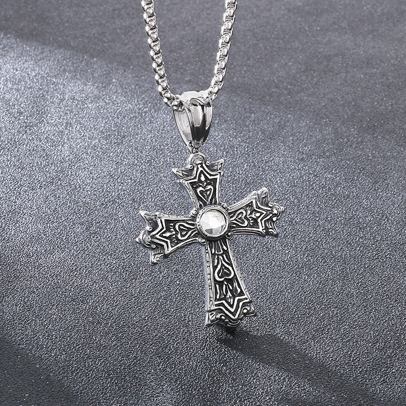 Planderful Mens Zircon Cross Pendant Personalized Necklace
