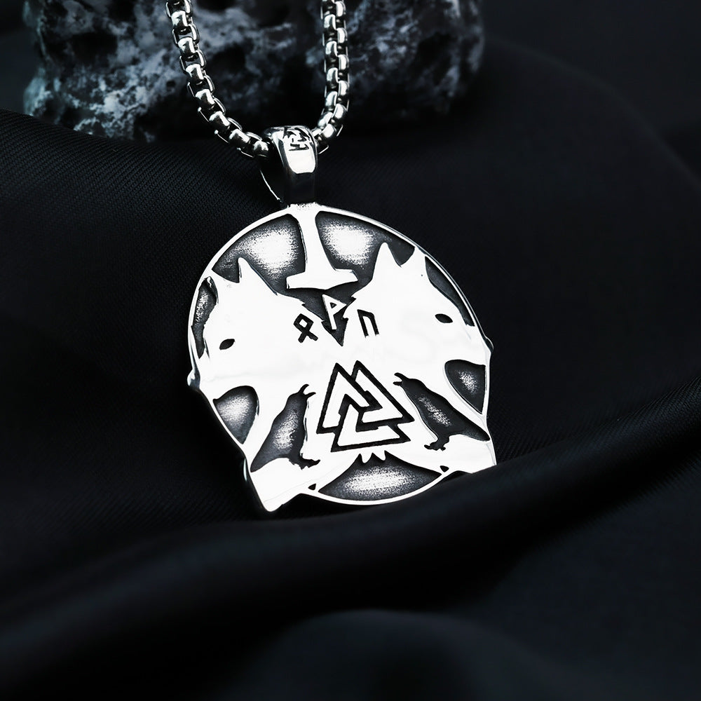 Hip-Hop European and American Viking Double Wolf Pendant Necklace