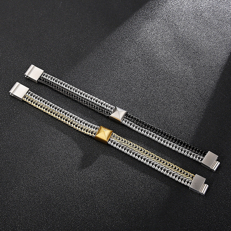 Stainless Steel Hand – Hip-Hop Double-Layer Color Matching Keel Bracelet