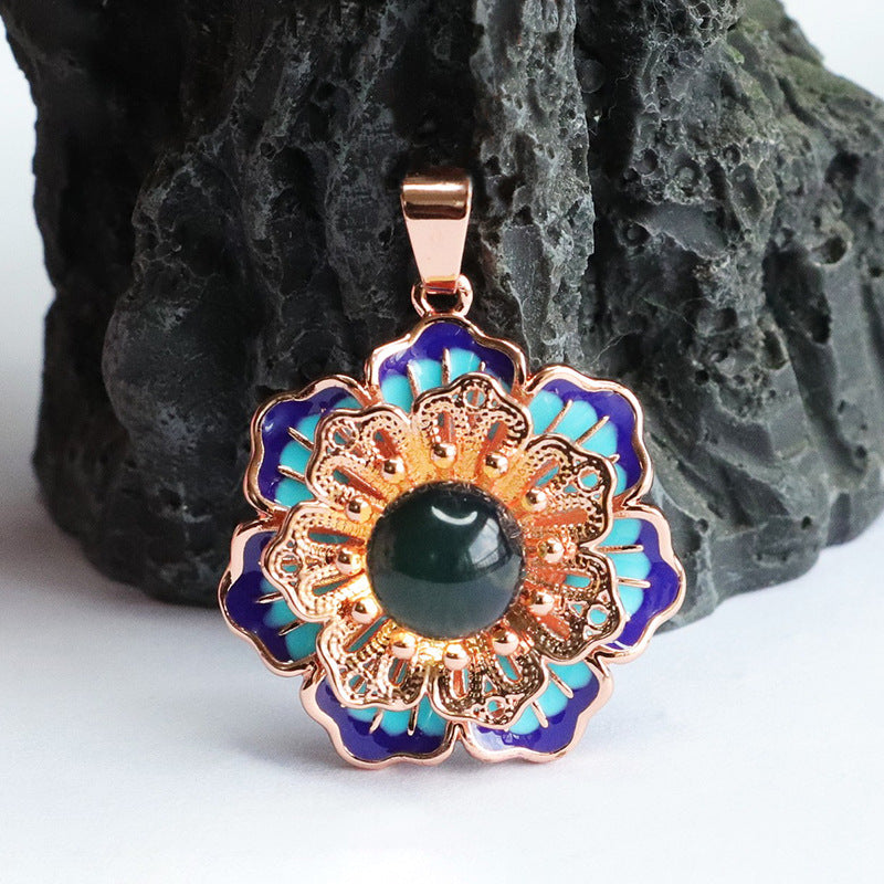 Lotus Blossom Necklace with Beeswax Amber Gem