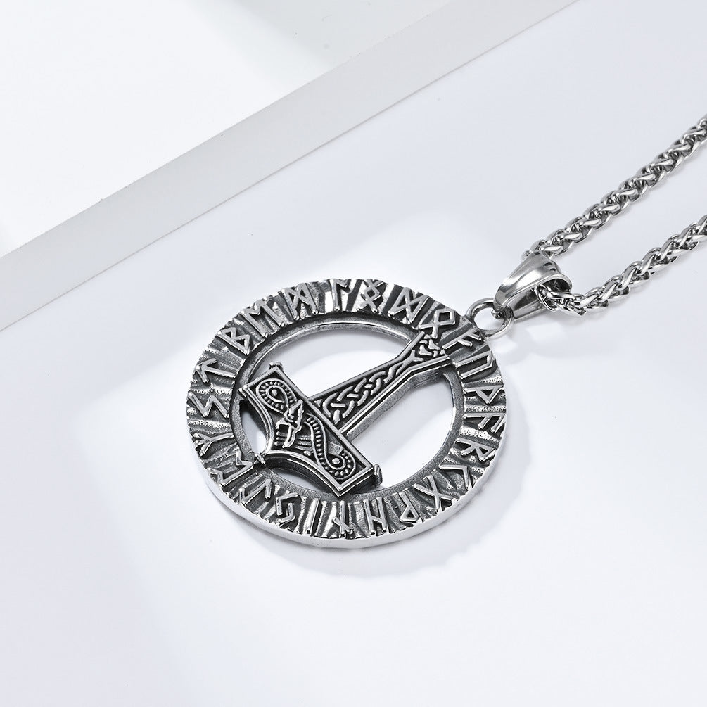 Planderful Thors Hammer Necklace Titanium Steel Durable Rune Pendant Nordic Viking Jewelry For Mythology Fans