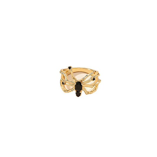 Exaggerated Design Black Spider Ring with Copper Inlay - Luxurious and Stylish Statement Piece