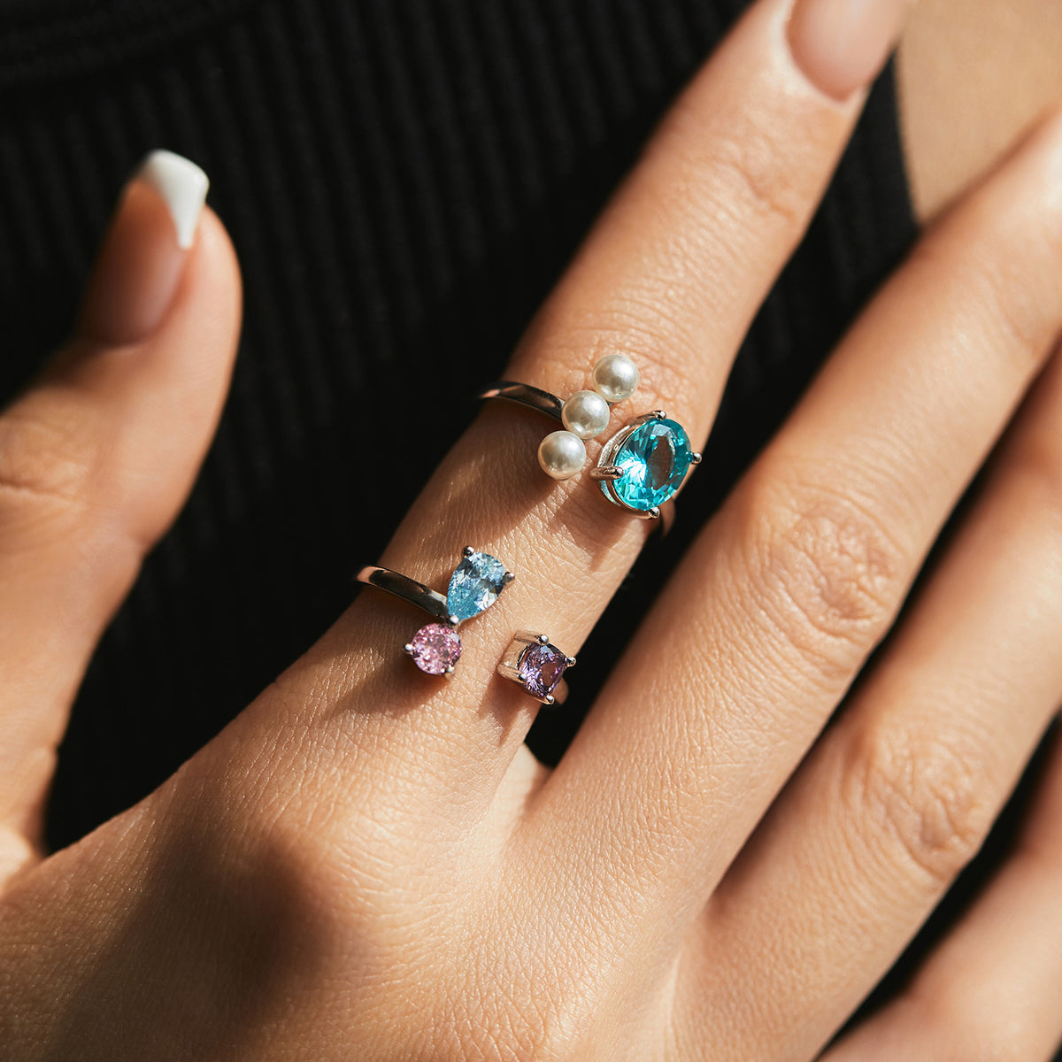 925 Sterling Silver Pearl Zircon Ring