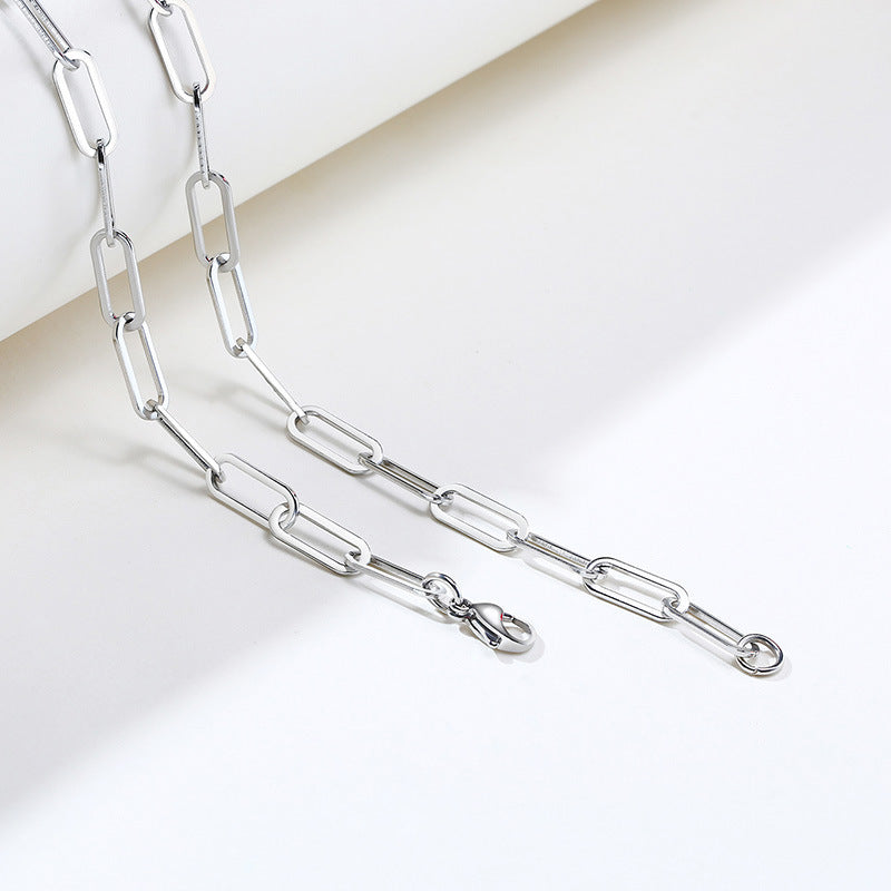 Chain 6.5MM Stainless Steel Flat Long O-Chain Necklace