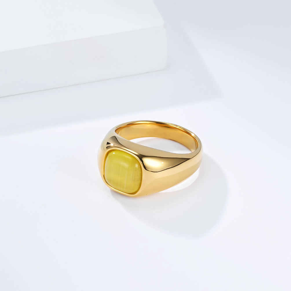 Stainless Steel Opal Gold-Plated Ring