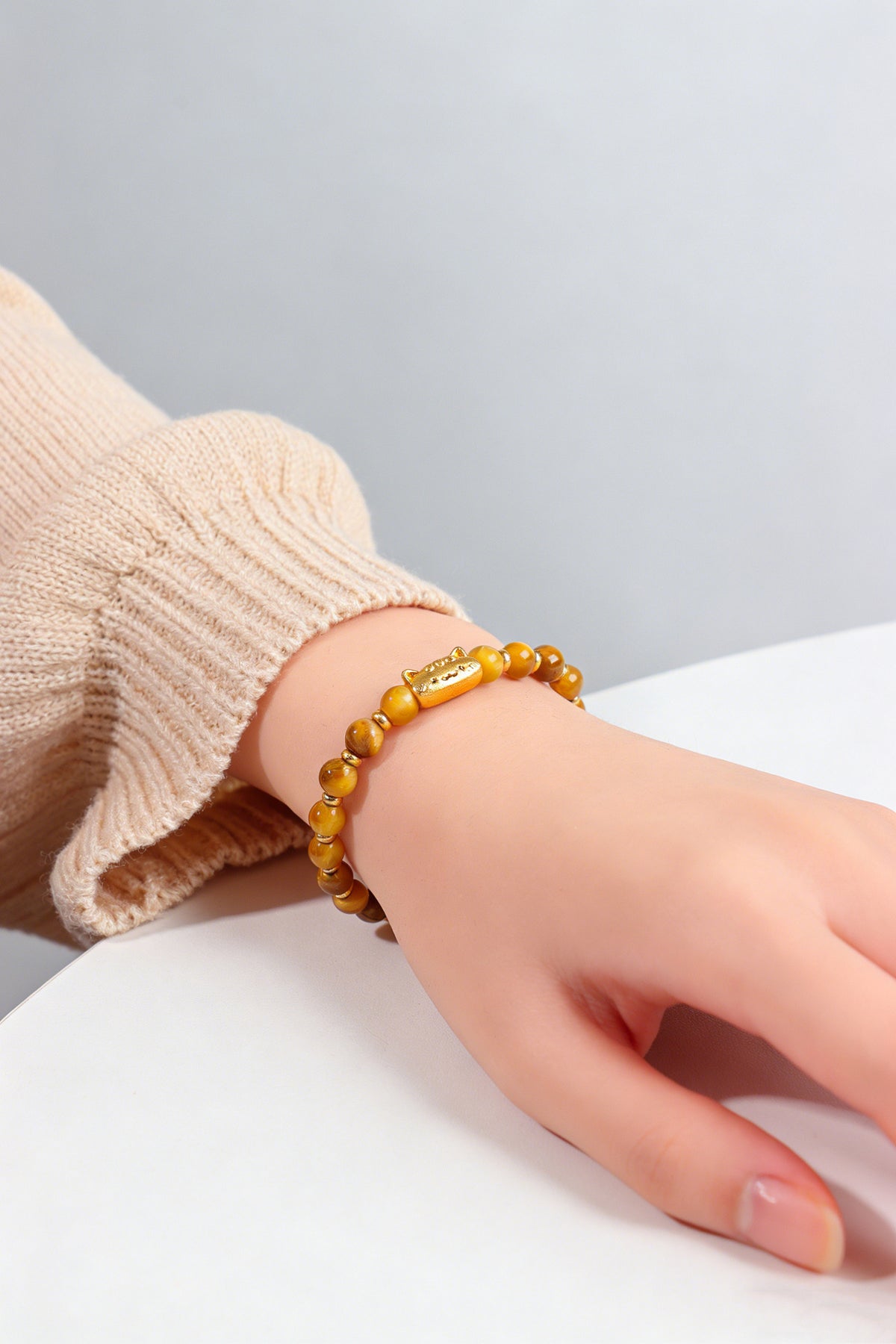 Golden Tiger Eye Cat Charm Citrine Bracelet