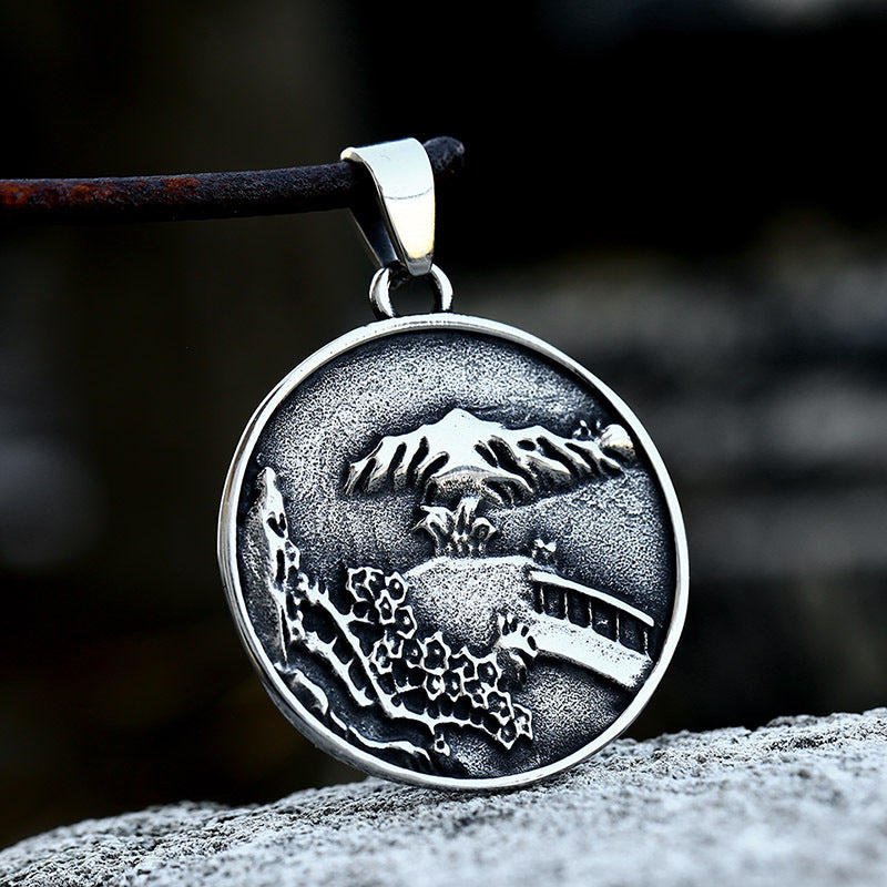 Retro Chinese Style Titanium Steel Men's Pendant Jewelry - Wholesale Round Tag Design