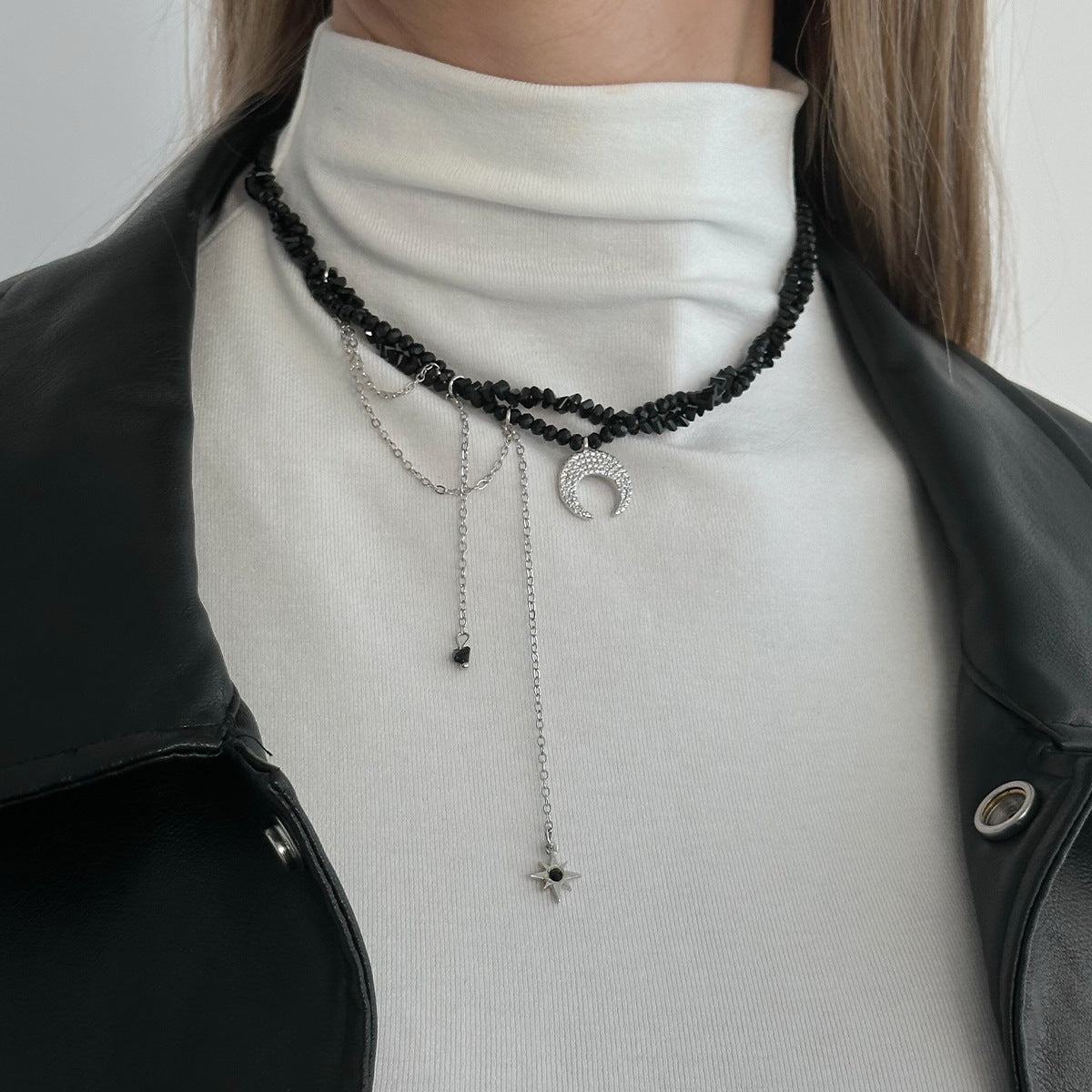 Black Crystal-Style Sun & Moon Necklace