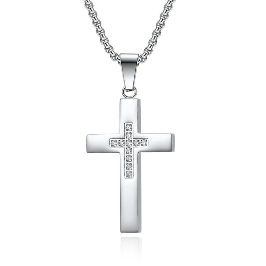 Planderful Zircon Cross Necklace For Fashion Lovers Premium Titanium Steel Pendant
